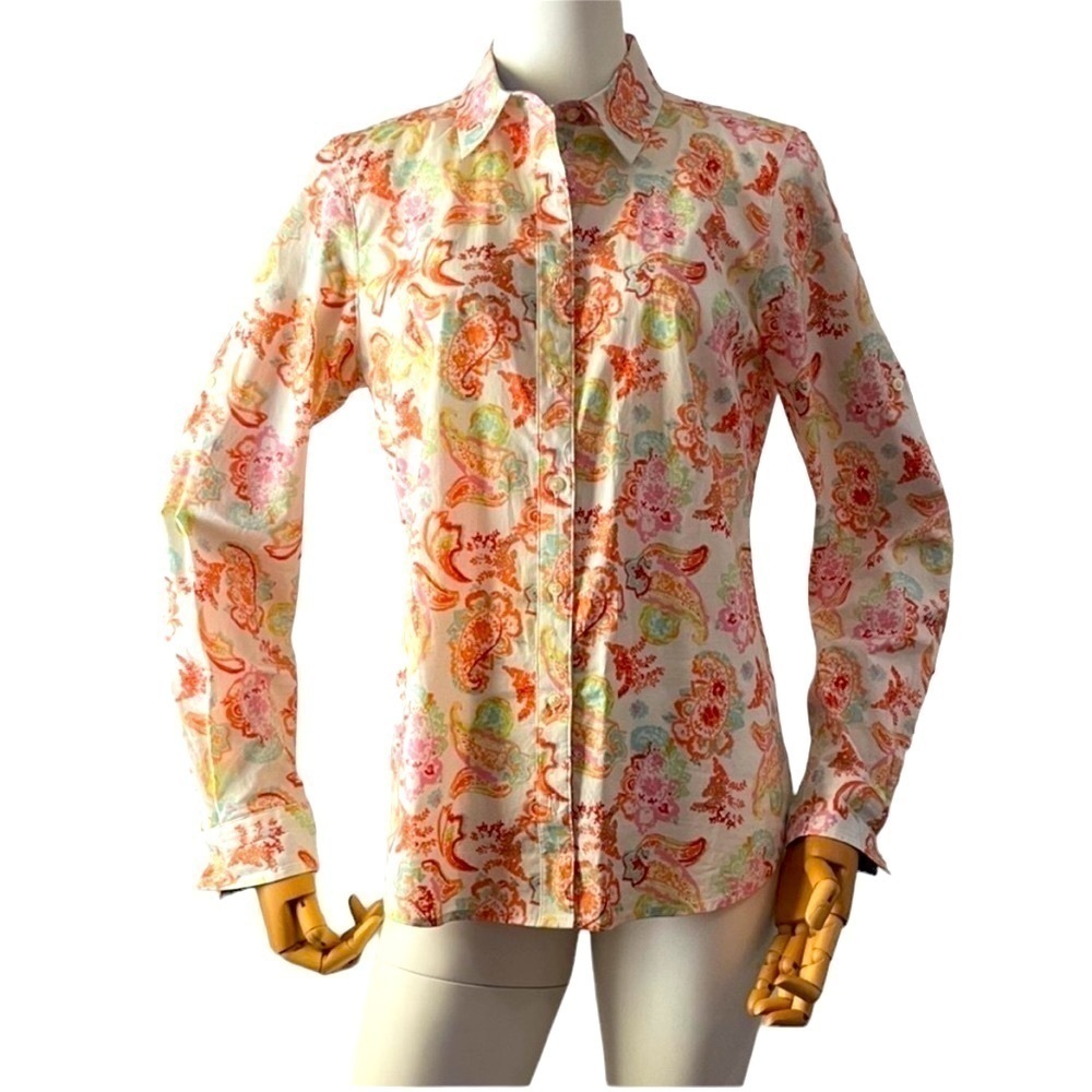 IZOD Women’s Paisley Long Sleeve Lightweight Cotton Button Down Shirt Sz Medium